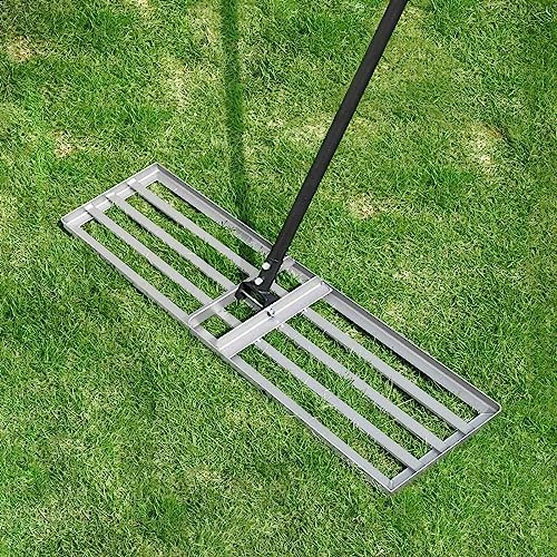Byhagern Lawn Levelling Rake - Heavy Duty Lawn Leveller - 36 Wide 69 Handle Lawn Lute, Levelawn Tool for Garden, Golf Course, Farm, Backyard, UK-B4042, Silver