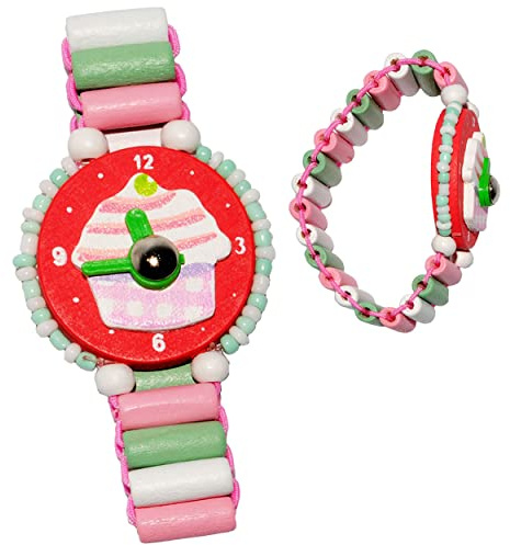 alles-meine.de GmbH 10 Stück Armbanduhren/Kinderuhren - Muffin - rot - aus Holz - bewegliche Zeiger ! - Lernuhr mit Armband - Uhr für Kinder - Mädchen & Jungen - Holzarmb..