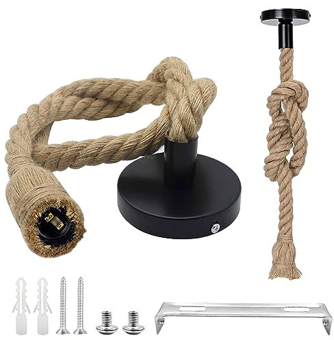 ZIOYA Lampara de Cuerda Techo Portalamparas E27 Techo Lámpara de Cuerda de Cáñamo 100 CM Lamparas Techo Colgantes para Comedor Sala Cuarto Balcón (No incluida Bombilla)