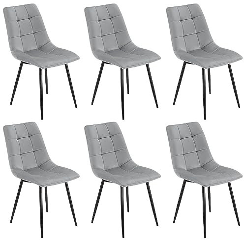 Juskys Esszimmerstühle Blanca 6er Set - Samt Stühle gepolstert - Stuhl für Esszimmer, Küche & Wohnzimmer - modern, belastbar bis 120 kg Hellgrau