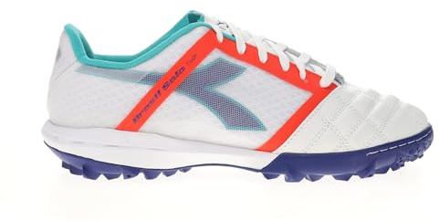 Diadora Brasil Elite Turf Soccer Shoe - Water-Resistant Suprellsoft, Non-Slip PU Heel Lining, Flex Points on Insole, Fine Craftsmanship, White/Navy/Red, 8