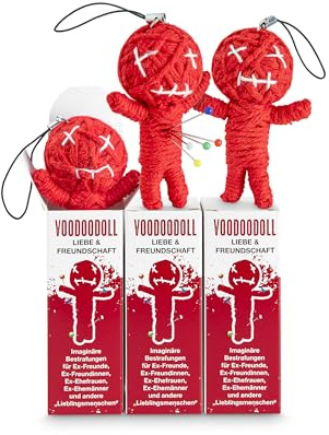 Voodoo Puppe Liebe & Freundschaft 3er-Pack Voodoo Doll Imaginäre Bestrafungen für Ex-Freunde/-Freundinnen, schlechte Freunde und weitere „Lieblingsmenschen“ Geschenk im Karton 5 x PRYM Stecknadel