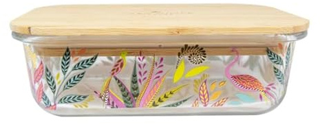 Portico Designs Sara Miller London Glass Lunch Box with Bamboo Lid – 640ml Food Storage Container, Multicolour