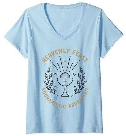 Femme Calice catholique d'adoration eucharistique T-Shirt avec Col en V