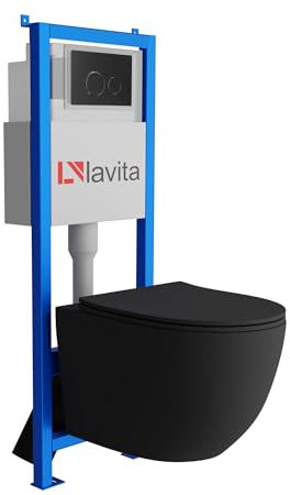 Lavita LAV 101 Élément mural pour WC 40 cm + évier mural suspendu sans bord + panneau de commande LAV 200.3.4 noir | Kit complet | Réservoir de chasse encastré | WC complet