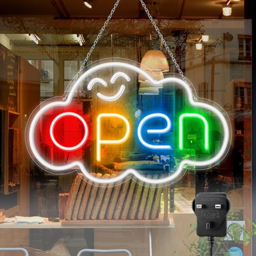 16.5x 10.2 LED Neon Open Sign for Business, Ultra Bright Lighted Sign Open with ON/OFF Switch, Cloud Electric Light up Sign for Stores, Restaurants Offices Retail Shops Window Storefronts