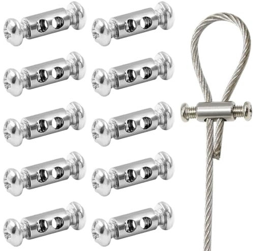 WXNPA 10 morsetti per cavi con tappo terminale a vite,Clip per Fune Metalliche per Funi Metalliche e Cavi di Diametro 1-2 mm,filo di acciaio a doppia estremità e morsetti per cavi