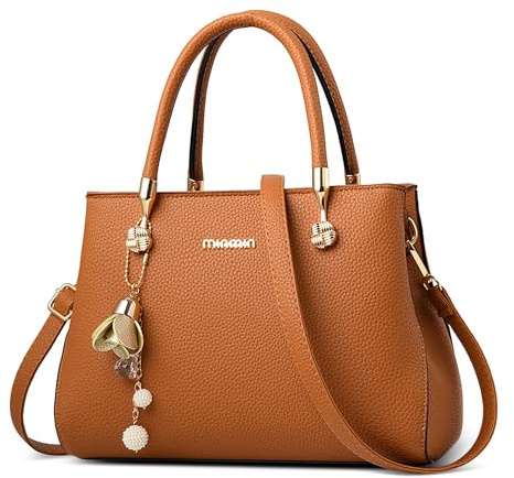 DORRISO Mode Damen Handtasche Elegante Henkeltasche mit Schickem Blumenanhänger Tote Tasche für Einkaufen Reise Urlaub Business Nachmittagstee Damen PU Leder Kuriertaschen Orange