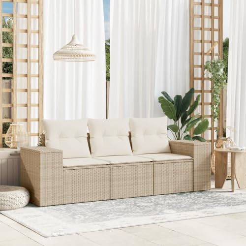 Homgoday 3-teiliges Gartensofa-Set mit beigefarbenen Kissen aus Polyrattan, Outdoor-Sofas für den Garten, Loungeset für den Außenbereich, Gartensofa Z