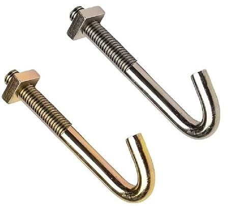 TERF® J-Hakenschrauben, verzinkter Stahl, M8 x 120 mm, M8 (8 mm) x 120 mm, Hakenschrauben mit Vierkantmutter für Dachrinnenzaun und zum Aufhängen von Kabeln, Drahtketten, 4 Stück