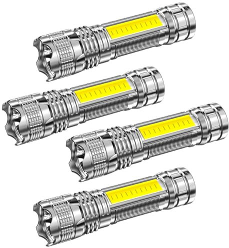 POCKETMAN wiederaufladbare LED Taschenlampen Fackel 4-Pack, hohe Lumen wasserdichte Taschenlampe, Super helles kleines LED-Blitzlicht, lange Lebensdauer für Camping, Wandern, im Freien