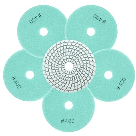QUEFORET Diamant Polierpads Körnung 400-6 Stücke Nass Polierscheiben 100mm für Granit Marmor Quarz Kunststein, für Winkelschleifer