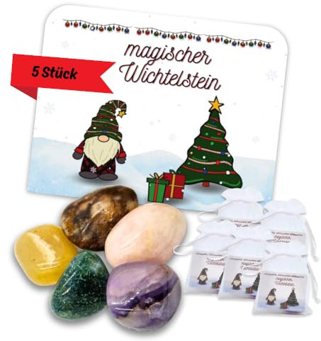 SoSi 5 Wichtelsteine, 2-4cm, Wichtelgeschenk, Wichteltür, Adventskalender, Weihnachtself Mitgebselstein, Mitbringsel, Give away, Glücksbringer, Kindergarten, Schule (5 Wichtelsteine)