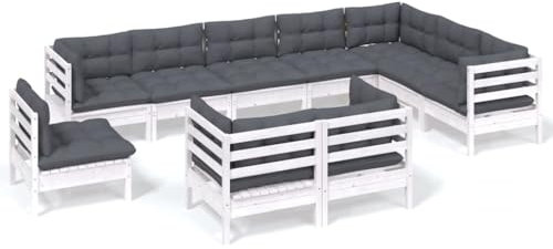 HETFTJN Couch Klein Bierzeltgarnitur Terassenmöbel Außen Gartenmöbel Lounge Set - 10-TLG. Garten-Lounge-Set mit Kissen Weiß Kiefer Massivholz für Balkon Hof Restaurant Terrasse