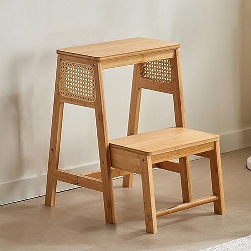 Wooden Folding Library Ladder Chair, Convertible Multi-Functional 3-in-1 Wood Ladder Chair, Retro Step Stool Chair for Kitchen, Display Ladder And Storage Shelf for Library (Color : Brown)