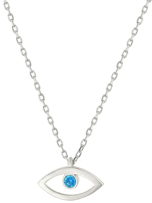 MYSTIC JEWELS By Dalia - Collar de la Suerte Ojo Turco Plata de Ley 925 Minimalista, forma del ojo, con Circonita de azul claro y bolsita delicada para regalar