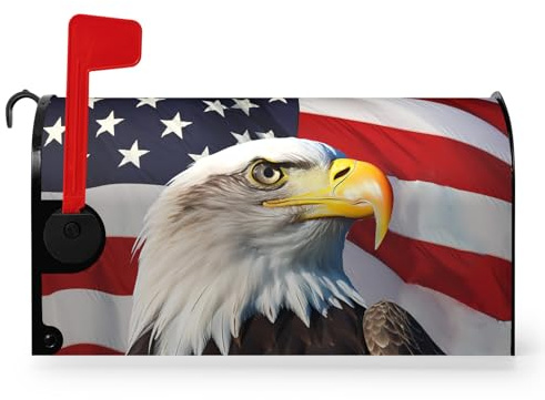 Dacawin Eagle Patriotic Mailbox Covers Magnetic Large Size American 4th of July USA Flags Mailbox Cover Oversized Remember Day Post Box Wraps Decor Waterproof for Garden Yard 21x25.5 Inch