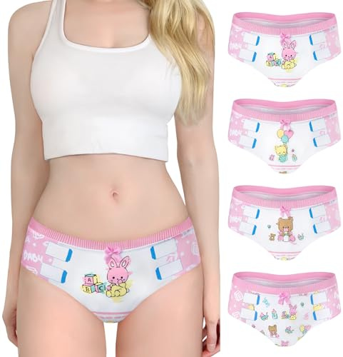 LittleForBig Lot de 4 Culottes Femme en Coton Doux pour Femmes Hipster-Slips Baby Cuties Oopsie Potty Pants Ensemble de Höschen, Rose, XS