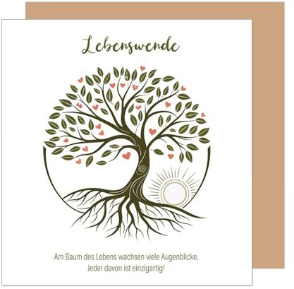 Edition Seidel Premium quadratische Glückwunschkarte zur Lebenswende mit Umschlag. Lebenswendekarte Karte Grußkarte Junge Mädchen Jugendliche Lebensbaum Baum (LWQ100 SW025)