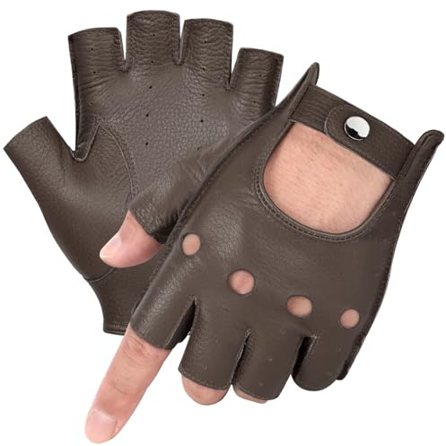 GSG SINCE 1998 Fingerlose Lederhandschuhe Herren für Autofahrer | Schafsleder, ungefüttert, atmungsaktiv & perforiert – Retro-Rennfahrer-Look für Lenkrad, Outdoor, Geschenk im Samtbeutel