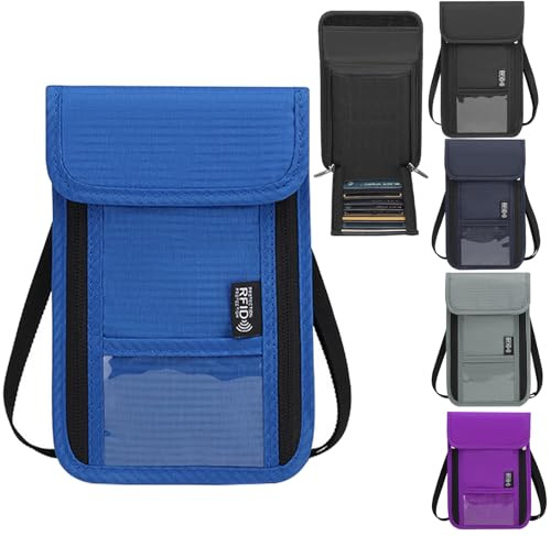 GOSLYLY Brustbeutel mit RFID Schutz, Unisex Reisegeldbeutel für Herren Damen, Reise Dokumente Tasche für Passport Organizer (Hellblau)
