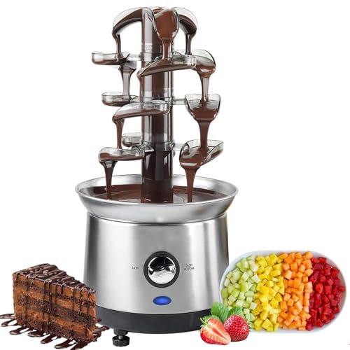 YZRDCXM Stainless Steel 4-Tier Chocolate Fountain,Electric Chocolate Fondue Fountain Machine,2.6lb Capacity Hot Chocolate Capacity Party Fountain for Nacho Cheese, Sauce, Liqueuers