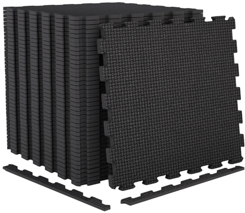 LENAK 4PC Foam Mat Gym Flooring Mat, Yoga Exercise Mats, Interlocking Puzzle EVA Floor Tiles, Non slip Cushion For Home Office Garage Workout, Weights Bonus Adhesives, 24X24 (4-Mats)