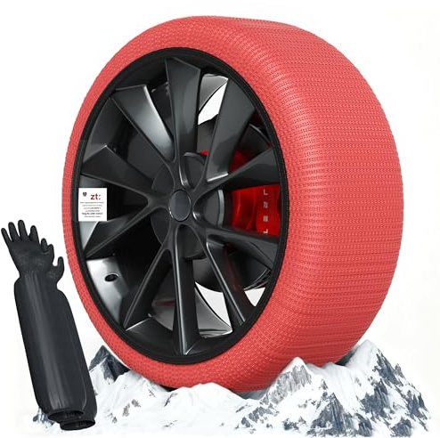 Suriwee Calze da Neve Omologate Italia EN 16662-1 – Snow Sock, Set di 2 Catene da Neve in Tessuto per Auto, Catene Invernali per Auto, Rosso/Bianco (Rosso, S)