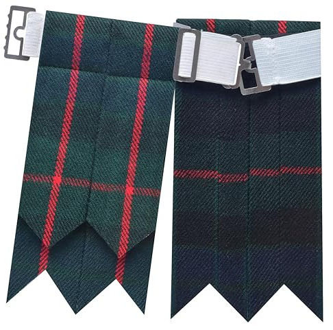 Flashes de kilt écossais pour homme - Chaussettes de kilt traditionnelles avec tartan et uni, avec lourdes boucles ajustables en laine acrylique, jarretelles pointues - Parfait pour la tenue des