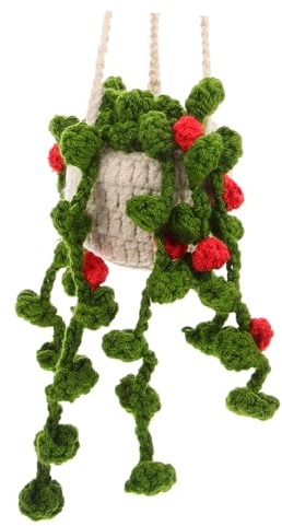 OSOLADY Crochet Hanging Plant Car Ornament Adorable Decor for Rear View Wool Material Easy Installation Unique and Car Accessory