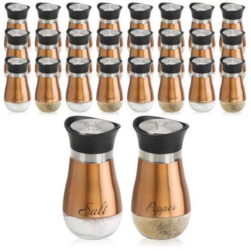 com-four® 24-teiliges Salz- und Pfefferstreuer-Set aus Edelstahl und Glas | Würzspender - Gewürzbehälter mit Aufschrift - Schüttler für Gewürze in Küche & Gastronomie