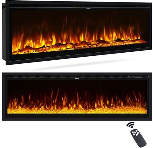 INMOZATA 60 Zoll Elektrokamin mit Heizung, 3-IN-1 Elektrokamin Wand/Einbau/Standkamin,Kamin Elektrisch mit Heizung 900W&1800W, 12 Flammenfarben, Heizfunktion, Thermostat, Timer, Fernbedienung