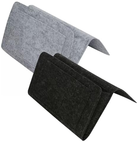 LoNinLoAn Felt Bedside Storage Bag, 2 Stück Anti-Rutsch Aufbewahrungstasche | Betttasche Sofa Organizer, Dicke Filz Nachttisch Tasche für Buch Handy Brille Fernbedienung, Schwarz, Hellgrau