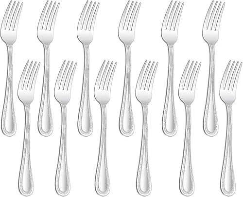 Dinner Forks Set of 12 Stainless Steel Dessert Forks Mirror Polished Cutlery Fork Sets Dishwasher Safe Silverware Fork for Home Kitchen Party & Restaurant