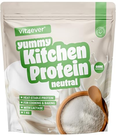 vit4ever Yummy Kitchen Protein - 1000 g - 82% de Protéines - Goût Neutre | Pour la Cuisine & la Pâtisserie - Lactase, Stable à la Chaleur, Low Carb & Faible en Sucre - Sans Gluten & Arômes Artificiels
