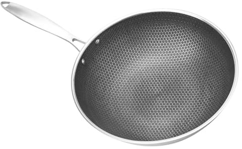 DIYEAH Padella Wok in Acciaio con Manico Resistente all Usura Fondo Piatto Anti-deformazione per Cucine a Induzione Cottura Veloce e Uniforme Verdure e Uova