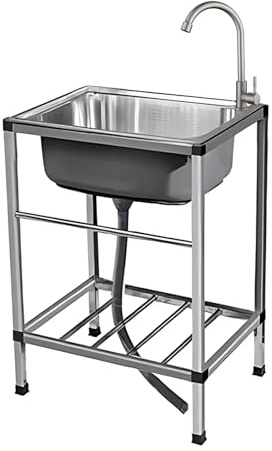 Lavello in Acciaio Inossidabile, Lavandino da Esterno con Rubinetto Lavandino Commerciale Lavelli Autoportante Lavello di Utilità Lavabo Cucina Lavamani Industriale Per Garage 48 * 35cm