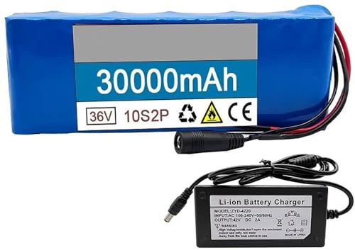 Batería De Litio De 36 V, Batería De Iones De Litio De 36 V, 30 Ah, Baterías Recargables Para Motor De 0 A 500 W Con 42V 2A Cargador Y BMS 36V30ah,XT60+DC