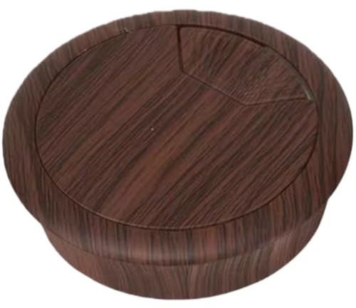 Wood Grain Cable Hole Cover, 50/53/60mm Round Desk Grommet for PC Computer Table, Plastic Wire Organizer, 2 Pcs(Dark Wood Grain Color,60mm)