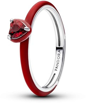 Heart Sterling Silver Ring with Salsa Red Crystal and Red Enamel