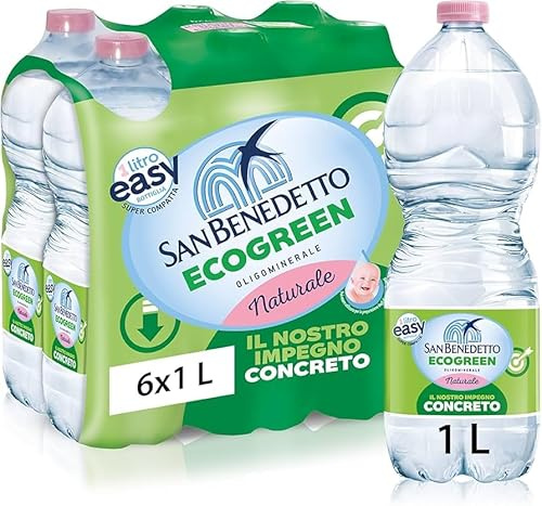 San Benedetto Acqua Minerale Naturale Ecogreen Easy, Bottiglie PET, 1 L, Confezione da 12 Pezzi