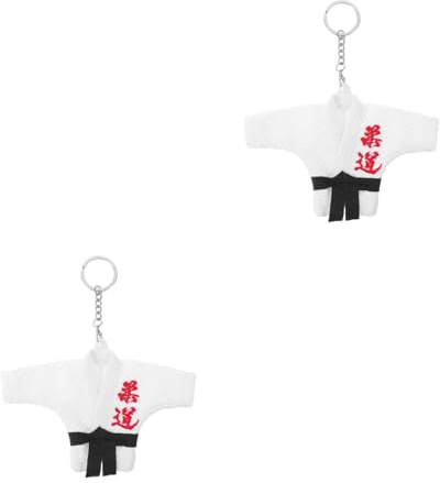 LUOZZY 2 Pcs Martial Arts Keychain with White Red Embroidery Grappling Suit Charm Gift for Judo Enthusiasts