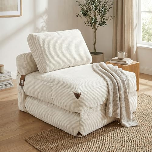 GRAVFORCE Faltbares Schlafsofa Umwandelbares 3-in-1 Sofa Bett Schlafsessel, Sitzsack-Sofa Bodensofa für Schlafzimmer Wohnzimmer (Beige)
