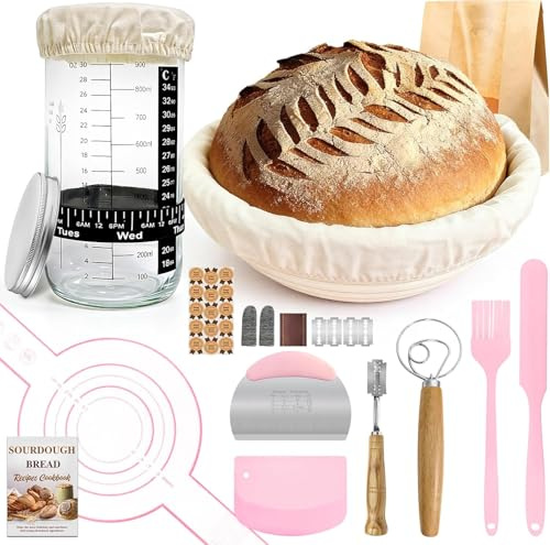 Cestino Lievitazione Pane, Banneton per Pane Set, Cestino Vimini Naturale | per Pasta Sourdough e Pane Artigianale, Antistacco Duraturo, Accessorio Panificazione Casa per Principianti ed Esperti