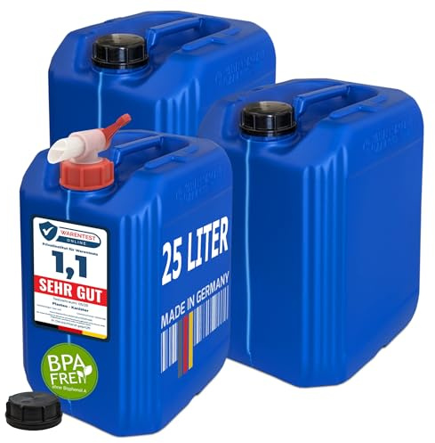 3 x 25 litros Bidón Azul (DIN 61) + 1 grifo * * * Juego de Bebidas Bidón agua potable camping Agua * * *