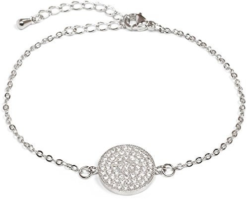 styleBREAKER Armkette mit rundem Strass besetztem Schmuckelement, Ankerkette, Karabiner Verschluss, Schmuck, Damen 05040145, Farbe:Silber