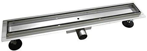 Duschrinne h-g13-800, Siphon mit Geruchsstop und Haarsieb, Randablauf, Größen 30cm - 120cm, Edelstahl Ablaufrinne, Bodenablauf, Duschablauf sehr flach, Komplettset mit Bodenbefestigung Befliesbar 80cm