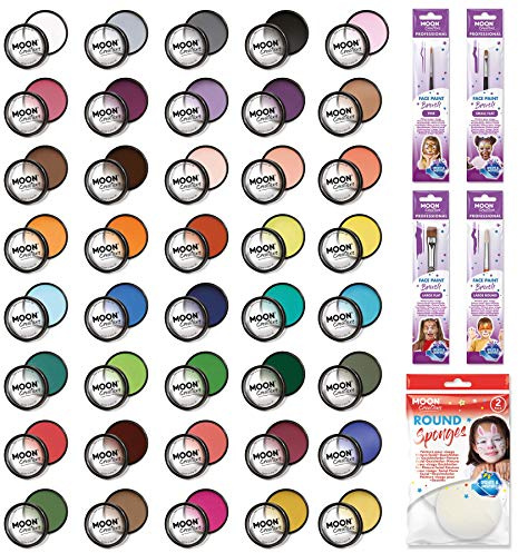 Moon Creations Pro Gesichts- und Körper-Make-up, farbige Kuchentöpfe für Gesichtsfarbe, Kostüme, Feste, Halloween für Kinder, Erwachsene (40-Farben-Profi-Set)