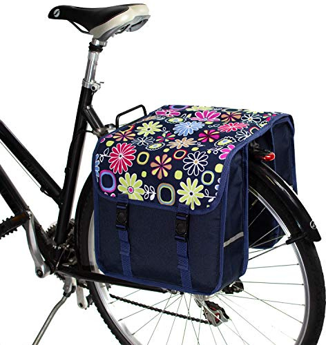 BikyBag Classic - Double Sacoche de vélo de 26 L résistante à l'eau pour Porte-Bagages arrière, pour trajets Quotidiens et Shopping (Marguerites Roses)
