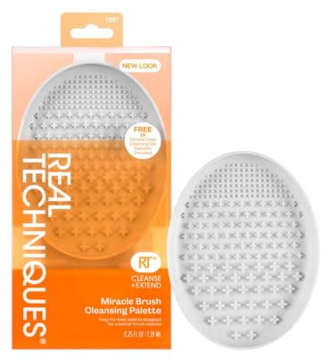 Real Techniques Miracle Brush Cleansing Palette, Makeup Brush Cleaner For Deep Cleaning, Use With Makeup Brush Shampoo, Silicone Ridges & Easy Grip, Includes Cleansing Gel, Cruelty-Free, 3 Count